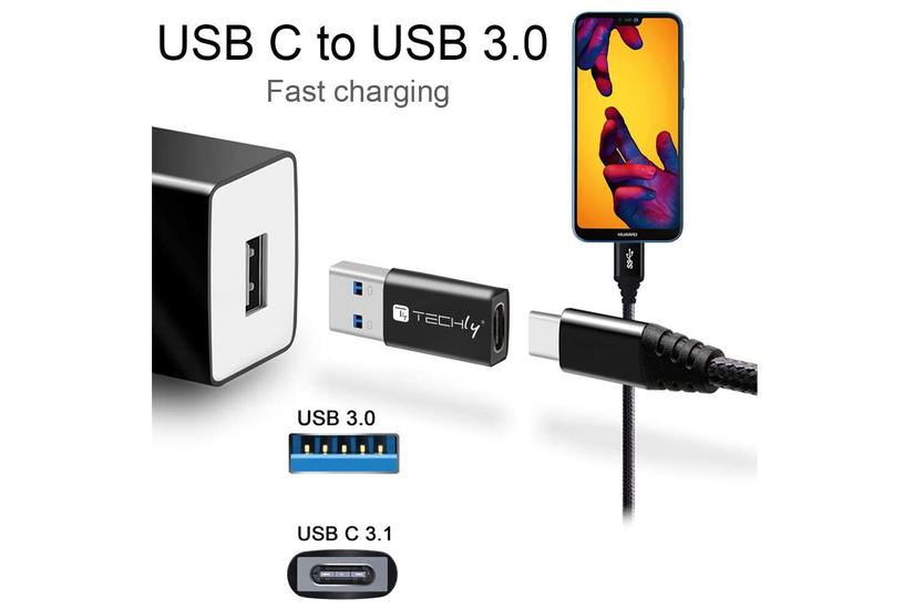 Adapter USB-A M auf USB-C F, USB 3.0, schwarz