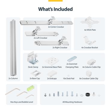 StarTech.com Six-Monitor Desk Mount w/ Crossbar, Up To 32" Screens/17.6lb monteringssats - f&ouml;r 6 LCD-bildsk&auml;rmar - kolonn, dubbel - vit