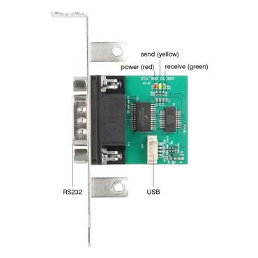 Delock USB till RS-232-omvandlare FTDI FT231XS USB 2.0-stift hane till D-Sub 9 hane med l&aring;gprofilsf&auml;ste och kabel 30 cm