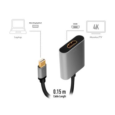 LogiLink CDA0110 videokabel adapter 0,15 m Mini DisplayPort HDMI Sort, Gr&aring;