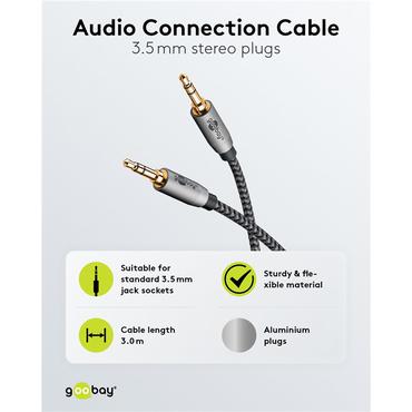 Audio Connection Cable AUX, 3.5 mm Stereo, 3 m, Sharkskin Grey