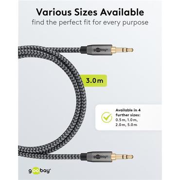 Audio Connection Cable AUX, 3.5 mm Stereo, 3 m, Sharkskin Grey