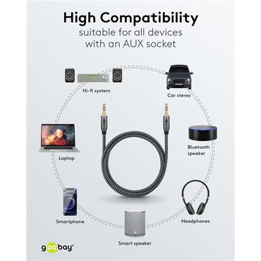 Audio Connection Cable AUX, 3.5 mm Stereo, 3 m, Sharkskin Grey