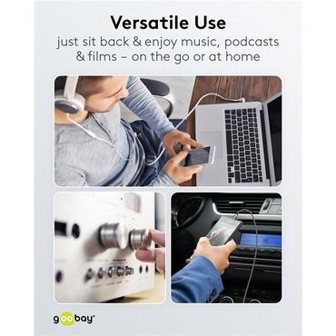 Audio Connection Cable AUX, 3.5 mm Stereo, 3 m, Sharkskin Grey