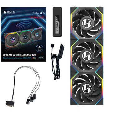 Lian Li UNI FAN SL Wireless LCD 120 Reverse Blade Computerkabinet Ventilator 12 cm Sort 3 stk