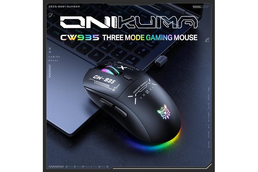 Onikuma Mus - 12800 dpi - RF trådløs + Bluetooth + USB Type-C - 6 knapper - Højre hånd