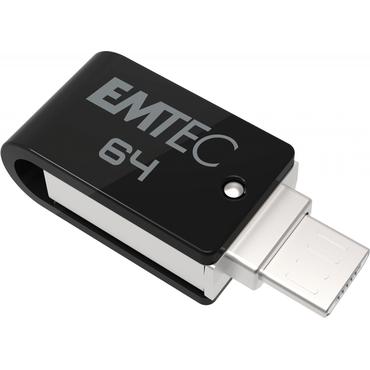 Emtec T260B USB-nøgle 64 GB USB Type-A / Micro-USB 2.0 Sort, Rustfrit stål