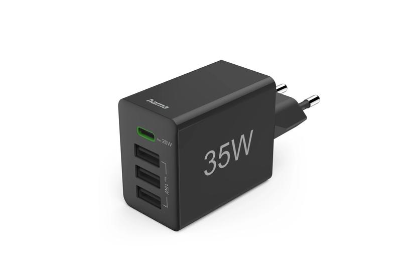 Hama ładowarka sieciowa 35W PD/QC 1x USB-C, 3x USB-A, czarna