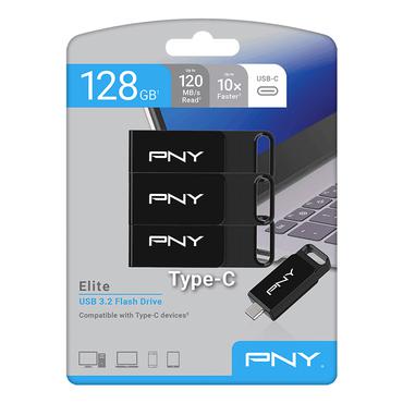 PNY Elite USB-nøgle 128 GB USB Type-C 3.2 Gen 1 (3.1 Gen 1) Sort