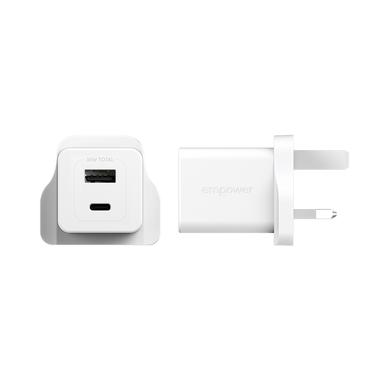 PanzerGlass empower&trade; by &reg; Turbo 35W Oplader inkl. USB-C + USB-A | UK Stik| Silver White