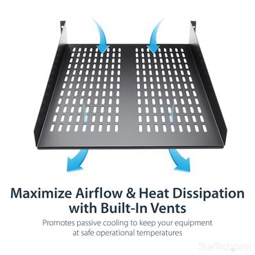 StarTech.com 1U Server Rack Shelf, 2U 22in Universal Fixed Vented Network Rack Shelf/Cantilever Tray for 19" AV/Data/Network Equipment Enclosure w/Cage Nuts & Screws, 50lbs Weight Cap. - 2U Network Rack Shelf (CABSHELF22V) - rackhylde - 2U