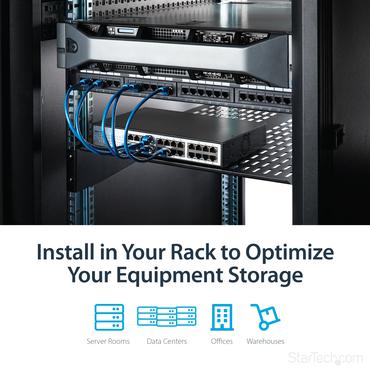 StarTech.com 1U Server Rack Shelf, 2U 22in Universal Fixed Vented Network Rack Shelf/Cantilever Tray for 19" AV/Data/Network Equipment Enclosure w/Cage Nuts & Screws, 50lbs Weight Cap. - 2U Network Rack Shelf (CABSHELF22V) - rackhylde - 2U