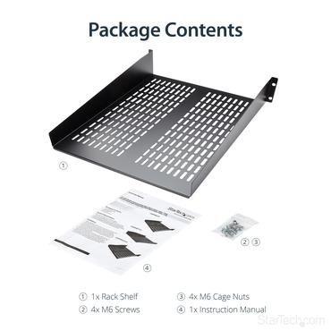StarTech.com 1U Server Rack Shelf, 2U 22in Universal Fixed Vented Network Rack Shelf/Cantilever Tray for 19" AV/Data/Network Equipment Enclosure w/Cage Nuts & Screws, 50lbs Weight Cap. - 2U Network Rack Shelf (CABSHELF22V) - rackhylde - 2U