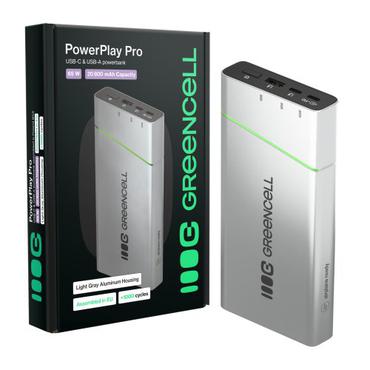 Green Cell Powerbank - 20800 mAh - USB Type-C - Aluminium, Sort, Grøn, Lysegrå, Sølv