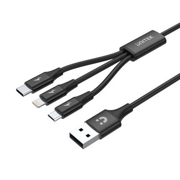 UNITEK C14049BK USB-kabel USB 2.0 1,2 m USB C Micro-USB B/Lightning Sort