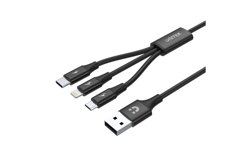 UNITEK C14049BK USB-kabel USB 2.0 1,2 m USB C Micro-USB B/Lightning Sort