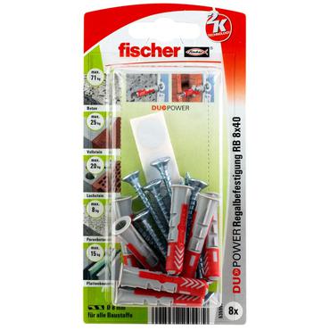 Fischer DuoPower 8 stk Skrue og v&aelig;gstiks&aelig;t 40 mm