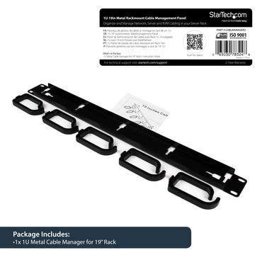 StarTech.com Server Rack Cable Management - 1U -19" Metal Rackmount Panel - kabeladministrationspakke for rack - 1U - 19"