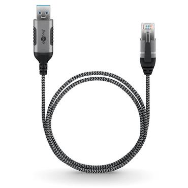 USB-A 3.0 to RJ45 Ethernet Cable, Slim, 15 m, 15 m, black - connects router, modem or network switch to USB-A