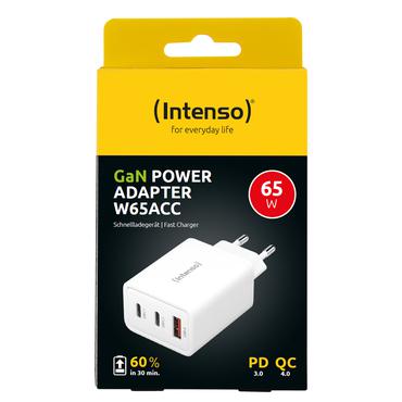 Intenso W65ACC str&ouml;madapter - GaN - 2 x USB-C, USB typ A - 65 Watt (paket om 2)