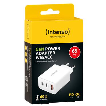 Intenso W65ACC str&ouml;madapter - GaN - 2 x USB-C, USB typ A - 65 Watt (paket om 2)