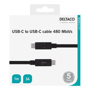 DELTACO - USB Type-C kabel - 24 pin USB-C til 24 pin USB-C - 1 m