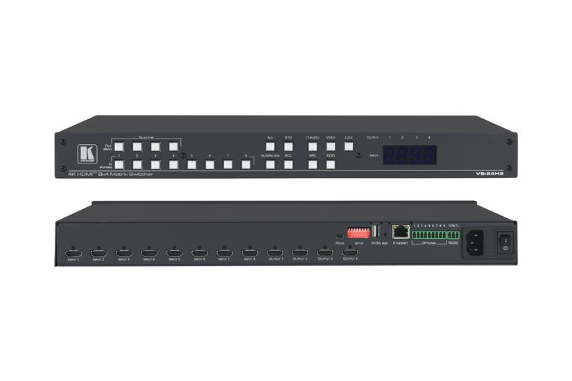 Kramer VS-84H2 8x4 4K HDR HDCP 2.2 Matrix Switcher med Digital Audio Routing - video-/audioswitch - monterbar på stativ