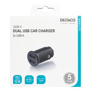 DELTACO USB-CAR124 str&ouml;madapter f&ouml;r bil - USB - 12 Watt