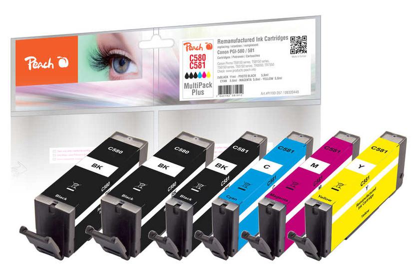 Peach PI100-357 bl&aelig;kpatron 6 stk Kompatibel Standard udbytte Sort, Bl&aring;, Magenta, Gul