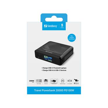 Sandberg 421-25 powerbank Lithium polymer (LiPo) 20000 mAh Trådløs opladning Sort