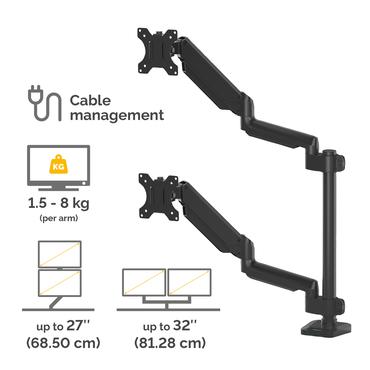 Fellowes Platinum Monitor Arm monteringssats - justerbar arm - f&ouml;r 2 monitorer - svart