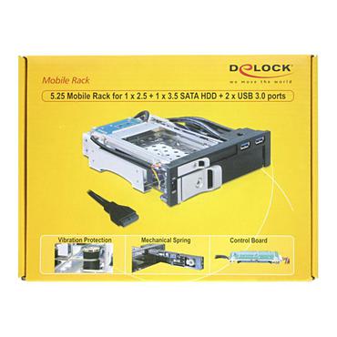 DeLOCK 5.25 Mobile Rack for 1 x 2.5 + 1 x 3.5 SATA HDD + 2 x USB 3.0 Ports