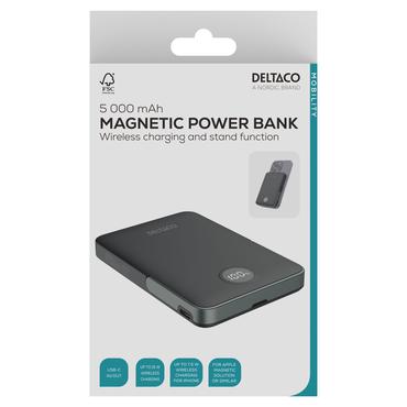 DELTACO PB-Q1007 powerbank - stand, magnet, up to 15W wireless charging - 24 pin USB-C - 20 Watt