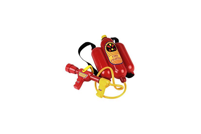 Theo Klein Fireman's water sprayer, net bag + header card