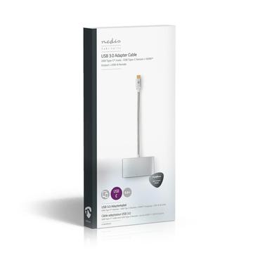 Nedis USB-Adapter  USB 3.2 Gen 1  USB-C™ Stecker  HDMI™ / USB-A Buchse / USB-C™ Buchse  5 Gbps  0.20 m  rund  Vergoldet  Geflochten / Nylon