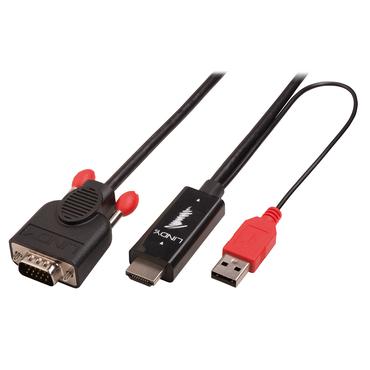 Lindy 41457 videokabel adapter 3 m HDMI + USB VGA (D-Sub) Sort, R&oslash;d