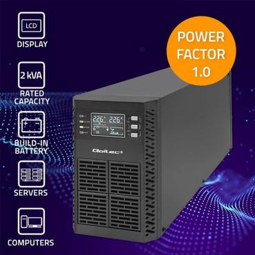 Qoltec - UPS - effektfaktor 1,0, LCD, EPO, online - 2000 Watt - 2000 VA