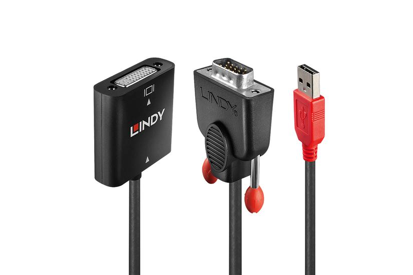 Lindy 38184 videokabel adapter 0,2 m DVI-D VGA (D-Sub) + USB Sort, Orange