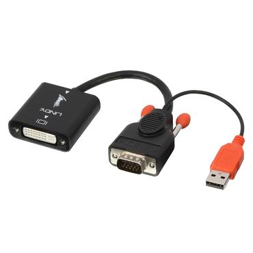 Lindy 38184 videokabel adapter 0,2 m DVI-D VGA (D-Sub) + USB Sort, Orange