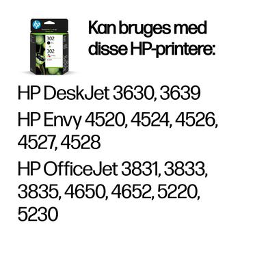 HP Originale 302-blækpatroner, sort/trefarvet, 2-pak