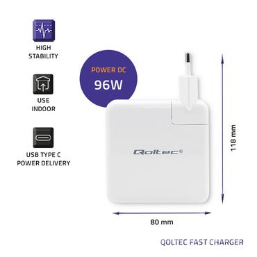 Qoltec str&ouml;madapter - snabb - 24 pin USB-C - 96 Watt