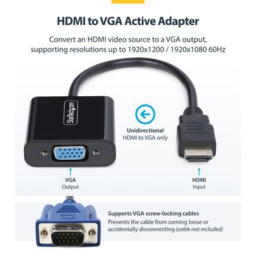 StarTech.com HDMI to VGA Adapter, 1080p, Active Video Converter - videokort - HDMI/VGA/ljud - 18.95 cm