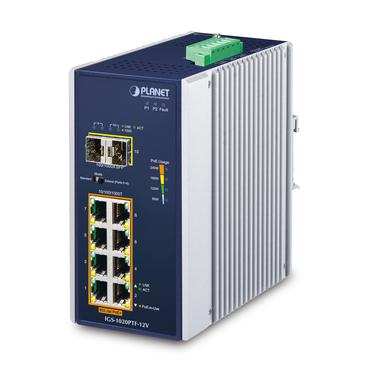 PLANET IP30 Ind 8-P 10/100/1000T Ikke administreret Gigabit Ethernet (10/100/1000) Strøm over Ethernet (PoE) Blå, Hvid