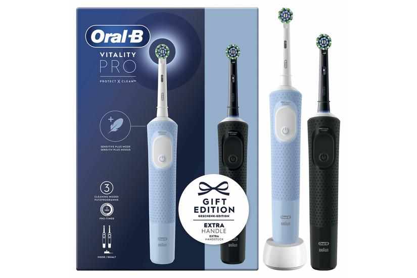 Oral-B Vitality Pro Duo Voksen Roterende, pulserende tandbørste Sort, Blå, Hvid