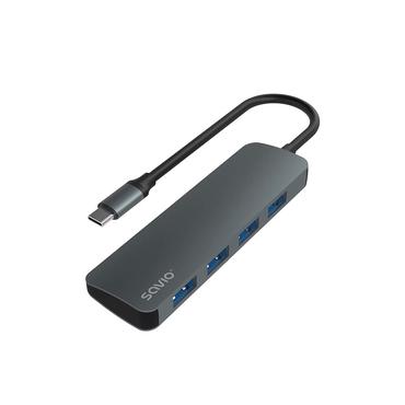 Savio Hub USB-C - 4 x USB-A AK-54 USB 3.2 Gen 1 (3.1 Gen 1) Type-A 1000 Mbit/s Sort