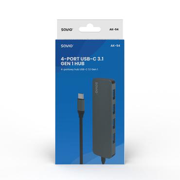 Savio Hub USB-C - 4 x USB-A AK-54 USB 3.2 Gen 1 (3.1 Gen 1) Type-A 1000 Mbit/s Sort