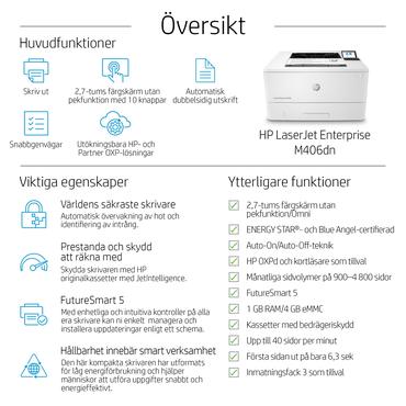 HP LaserJet Enterprise M406dn - skrivare - svartvit - laser