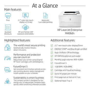 HP LaserJet Enterprise M406dn - skrivare - svartvit - laser