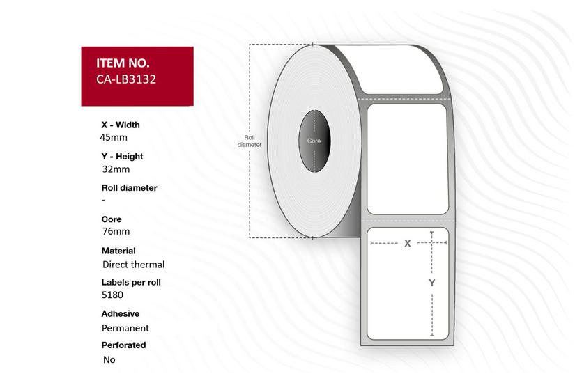 Label 45 x 32mm, Core 76mm,