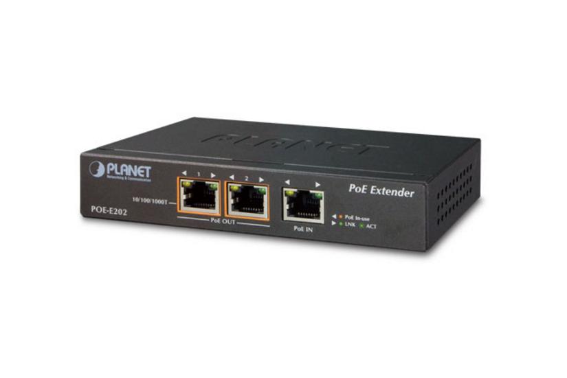 PLANET POE-E202 netværk forlænger Netværkssender & -modtager Sort 10, 100, 1000 Mbit/s